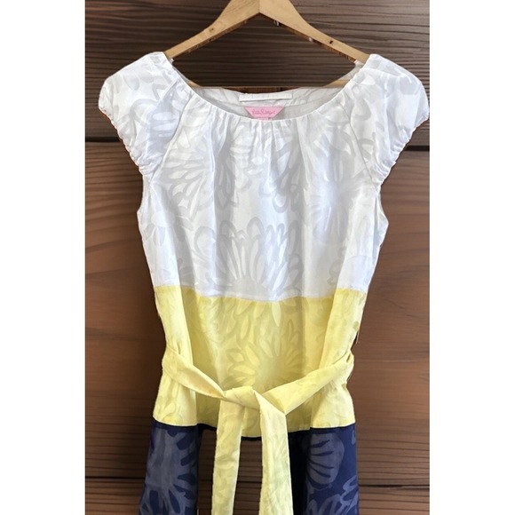 Lilly Pulitzer Burnout Combo Sully Games Dress Sz Small Color Block Lined Belted - Picture 2 of 12
